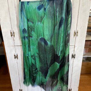 Women's Green, Blue & Black Shawl/Sarong w/ Peacock Feather Pattern